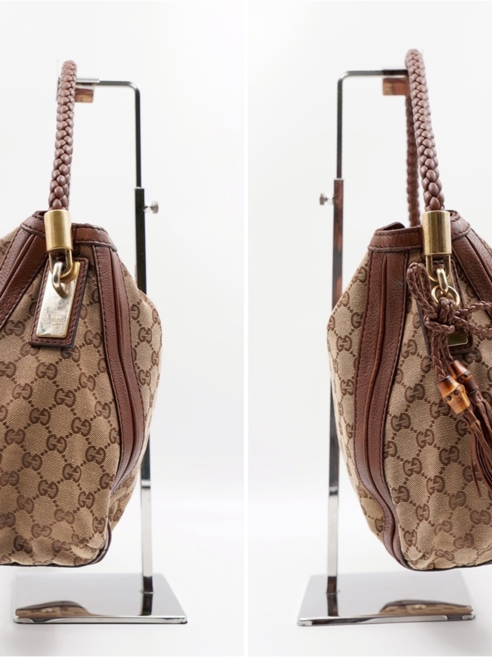 Gucci Beige & Brown GG Canvas Shoulder Bag with Braided Handle - Picture 5 of 12